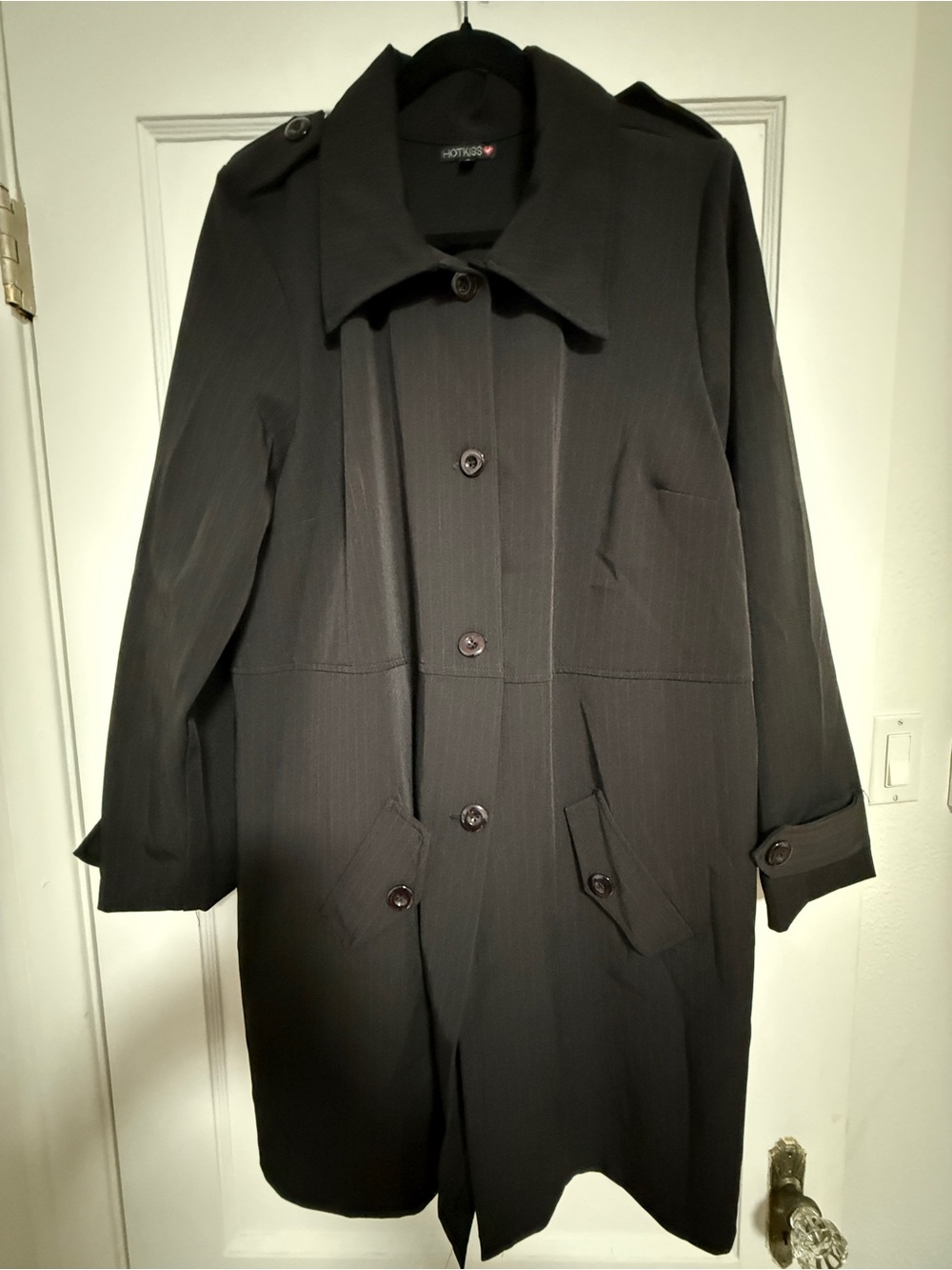 Vintage Torrid Hot Kiss Red & Black pinstripe Button-Front Trench Coat 2x